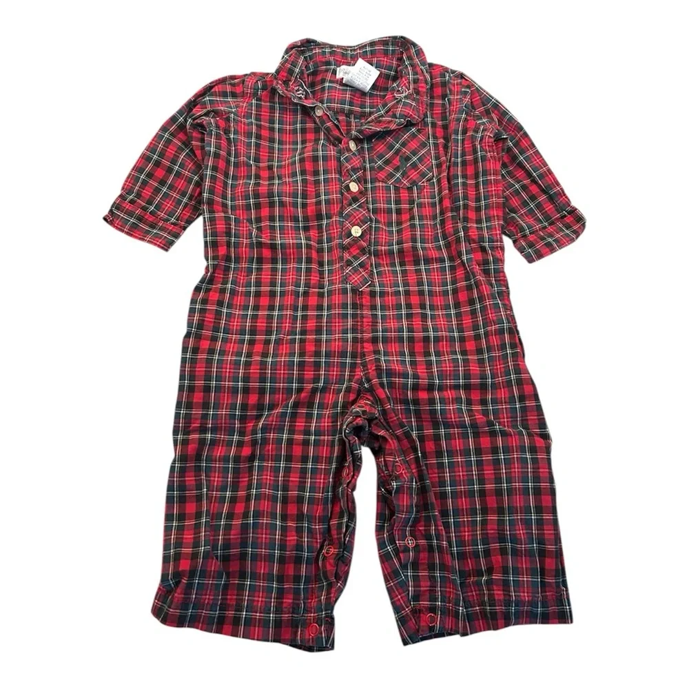 Ralph Lauren‎ Baby Red Plaid Jumpsuit Long Sleeve Size 9 Months